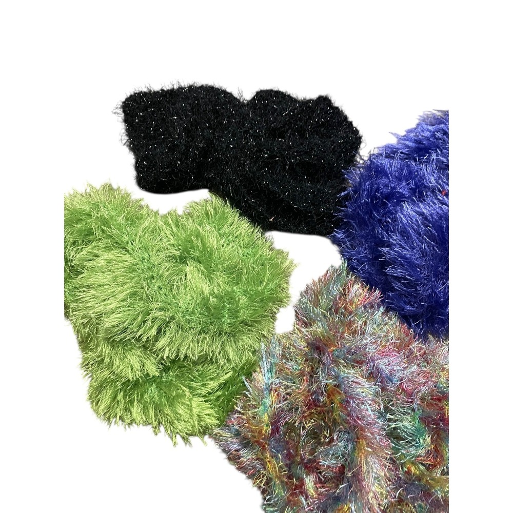 2000s Colorful Fuzzy Y2K Scarf Lot (4) - Green Blue Black Rainbow‎ fluffy soft